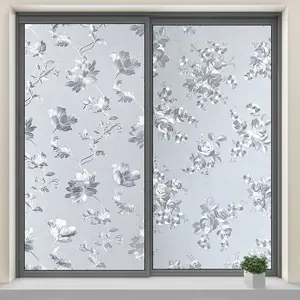 Classic Peony Design Decorative Privacy Window Film, Static Adhesive PVC Glass Sticker, Decoration Sticker, Removable Light Filter for Home Office Bedroom Living Room Kitchen