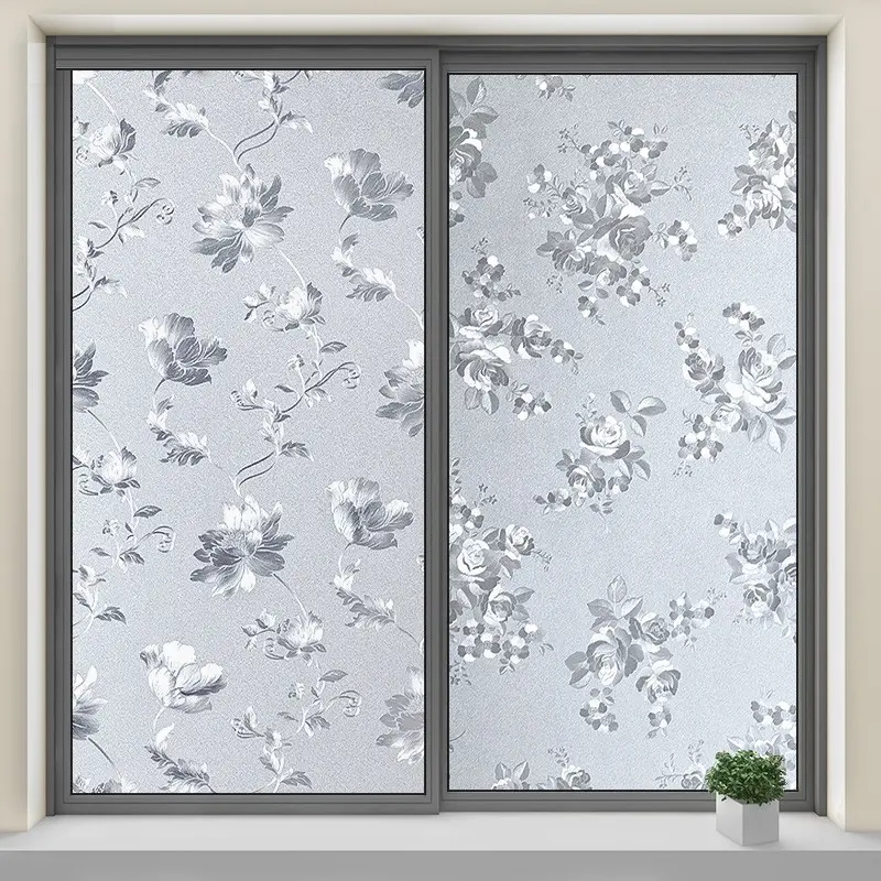 Classic Peony Design Decorative Privacy Window Film, Static Adhesive PVC Glass Sticker, Decoration Sticker, Removable Light Filter for Home Office Bedroom Living Room Kitchen