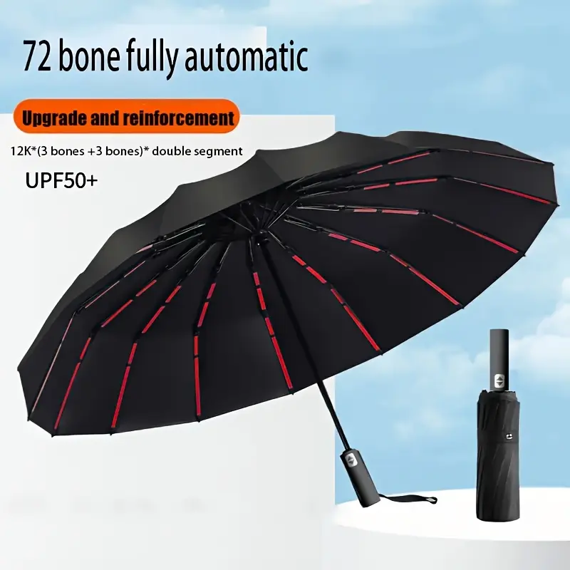 Automatic Rain Umbrella with 12 Reinforced Ribs, Foldable and Portable, Unisex UV Protection Sunshade, Durable and Lightweight, Automatic Folding Umbrella, Fully Automatic Umbrella