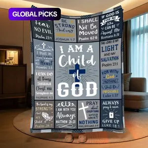 Faith-Based Slogan Print Blanket, Soft Flannel Material, Warm & Durable, Ideal Gift for Religious Believers, Perfect for Prayer & Home Decor #GLOBAL PICKS