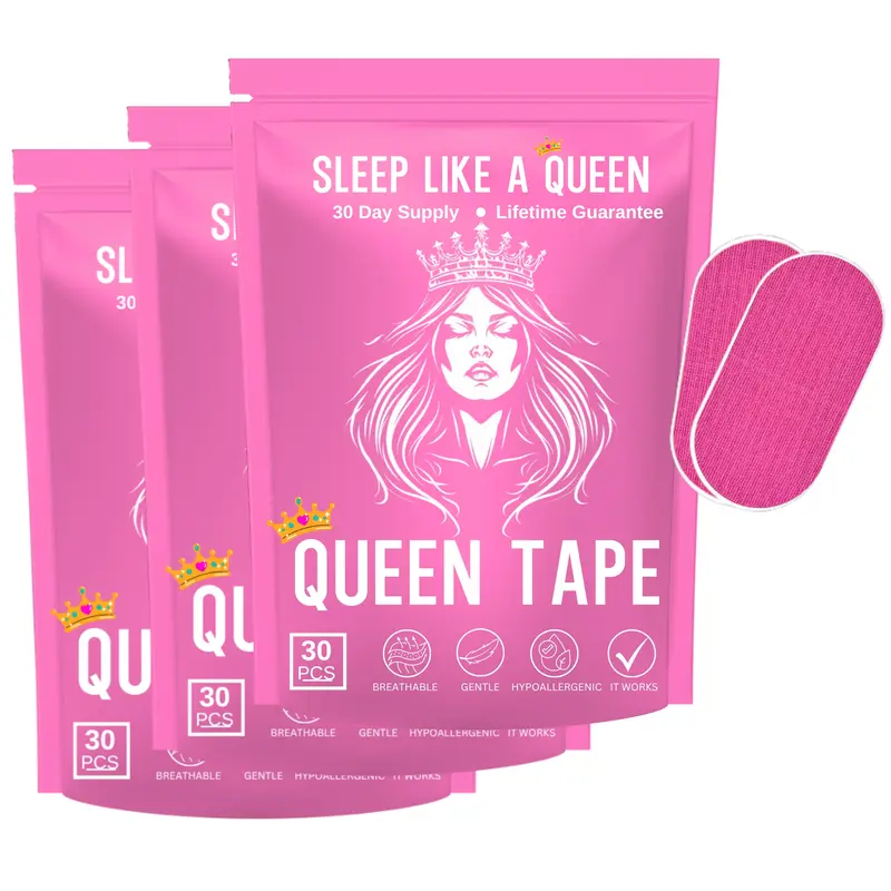 Queen Mouth Tape - 3 month supply mouth tape, pink, gentle, adhesion, 30 Strips, skincare friendly to help absorb