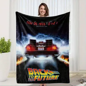 1pc Back to the Future Flannel Throw Blanket - Soft, Cozy, and Creative Theme Print - All-Season Multipurpose Nap Blanket - Perfect Gift for Birthdays and Friends - Charming Style, Digital Print, Polyester, Non-Woven Fabric-280GSM