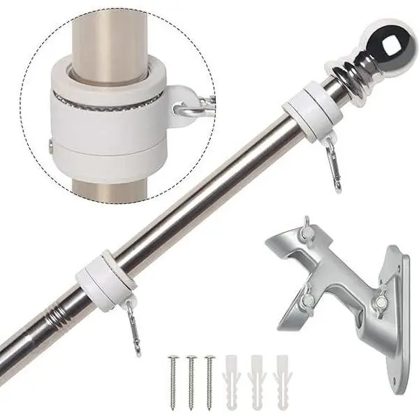 5FT Flag Pole with Wall Mount Bracket - Professional Stainless Steel No Tangle Spinning Pole and Flag Holder Kit
