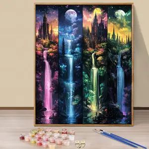 Paint by Numbers Kit for Adults Beginners - 16x20in/40x50cm Color Canvas, Easy DIY Dream Castle Four Seasons Acrylic Painting Set - Wall Decor for Living Room and Bedroom, Creative Gift for Birthday, Mother's Day and Christmas, Without Frame