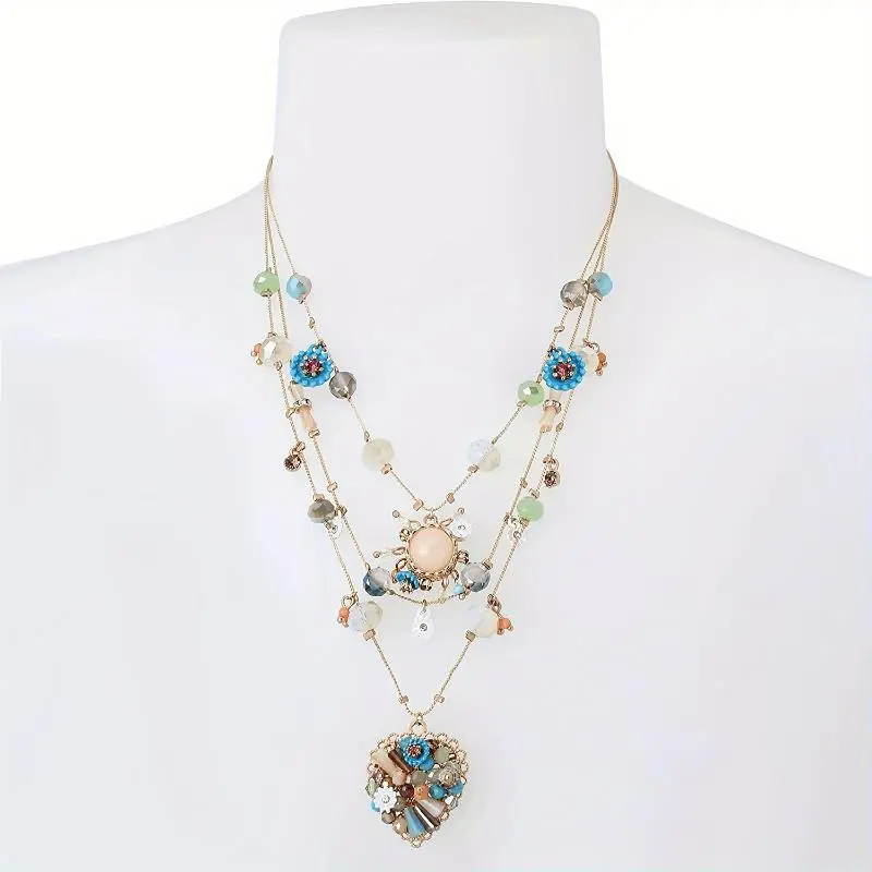 925 Sterling Silver, Pure Handmade Layered Necklace, Multi-layer Love Beaded Necklace, Pendant Inlaid With Natural Stone, Gem, Zircon, Crystal, Pearl, Free Gift Box