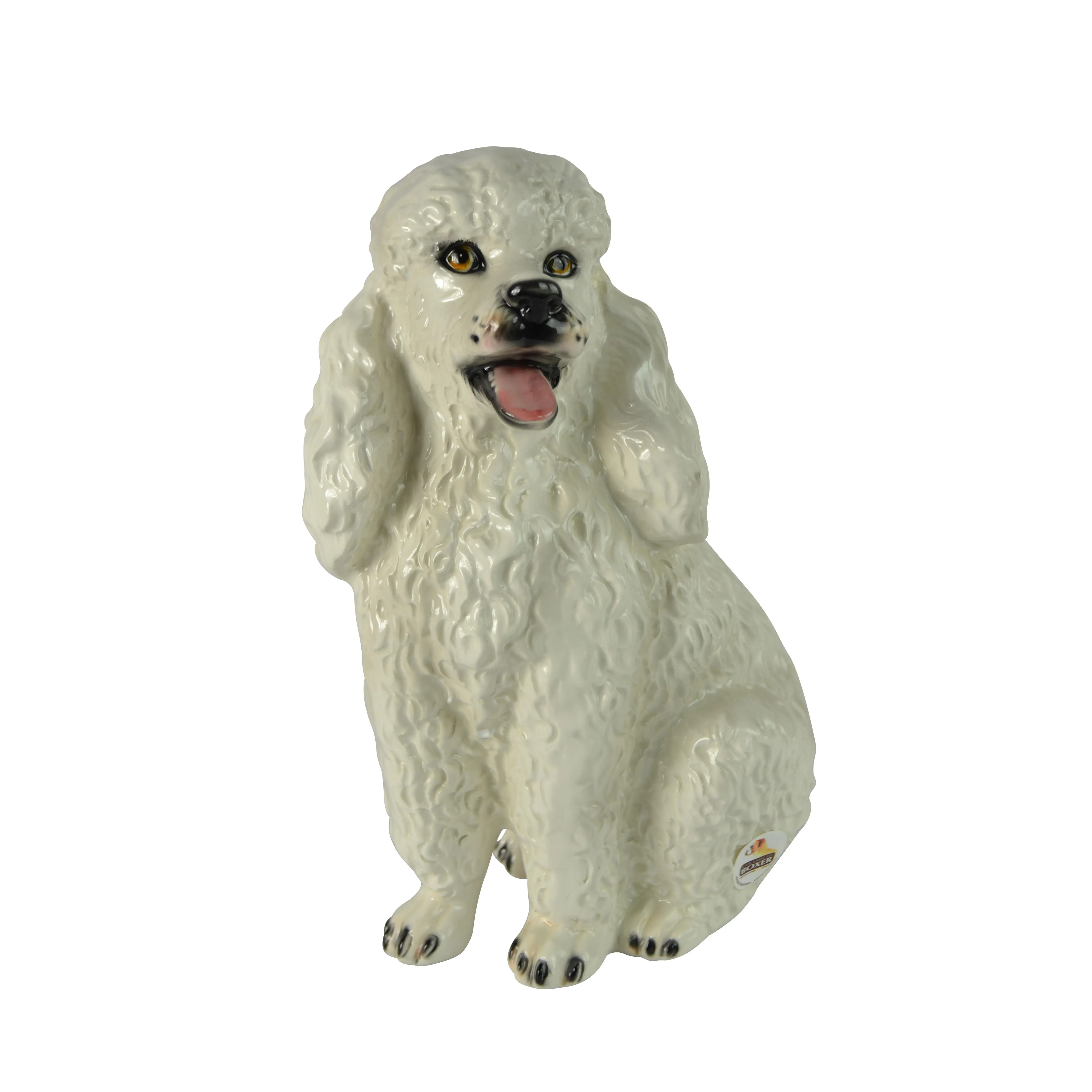 Large Poodle Dog Ceramic Statue 11” Tall in White