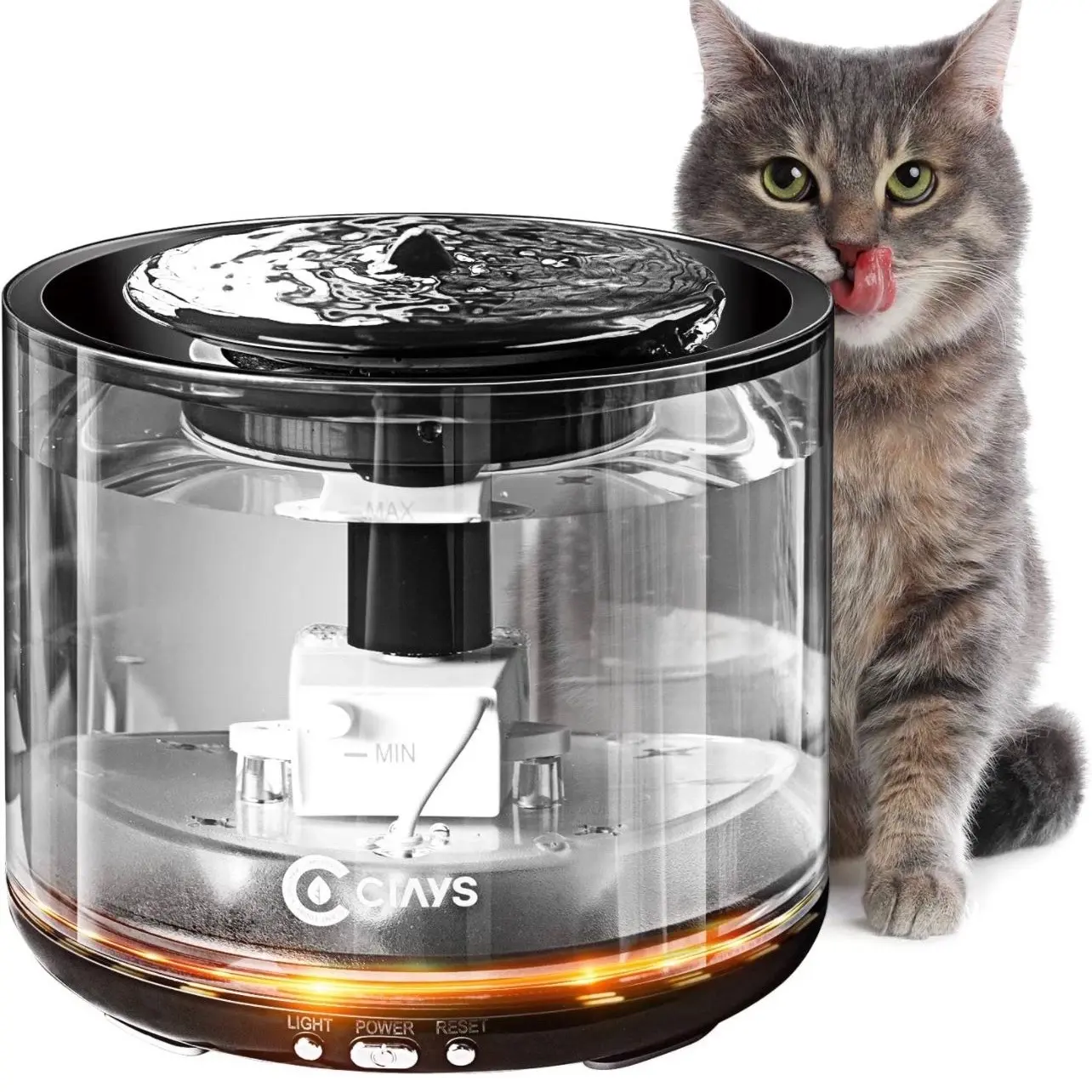 Ciays Automatic Pet Water Fountain - 67oz/2L Large Capacity, Multi-Filtration System, LED Illumination, Included Filter, Easy to Clean, Transparent, Auto Shut-Off, Indoor Use for Cats & Small Dogs, Black (11104) for Cleaner Water, Long-Lasting Water Stora
