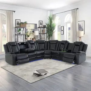 Power Reclining Sofa Loveseat & Wedge Set with Dual-End Motorized Seats Reversible Table Built-In Storage Touch Light & Upholstered Leather