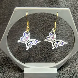 Pink and Purple Butterfly Earrings with Gold Hooks and Iridescent Wings for Women's Fashion