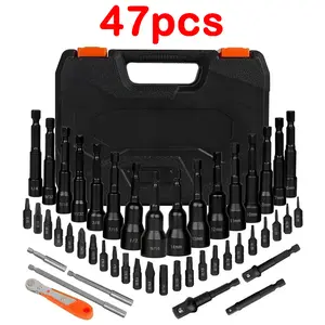 47pcs Magnetic nut screwdriver and screwdriver bit set, SAE (1/4 inch to 9/16 inch) and metric (6-14 mm), 1/4 inch hex shank strong magnetic nut screwdriver，tool kit set，Top tools for DIY projects，Includes small ratchet wrench，tools，adapt，drill