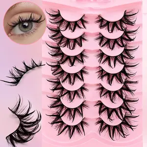 7 Pairs Wet Cat Eye False Eyelashes Cartoon Style Exaggerated D Curl Fake Lashes, Dramatic Look, Perfect for Party Makeup