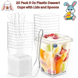 20 Pack 5oz Clear Plastic Dessert Cups with Lids & Spoons, Mini Parfait Appetizer Cups for Parties, Pudding, Fruit, Trifle & Ice Cream, Easter Gift