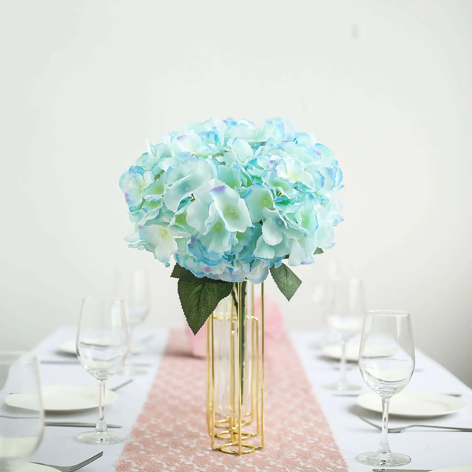 5-Pack 17" Light Blue Artificial Silk Hydrangea Flower Bushes, Full Bloom Faux Floral Plants for Decor, Room Decor
