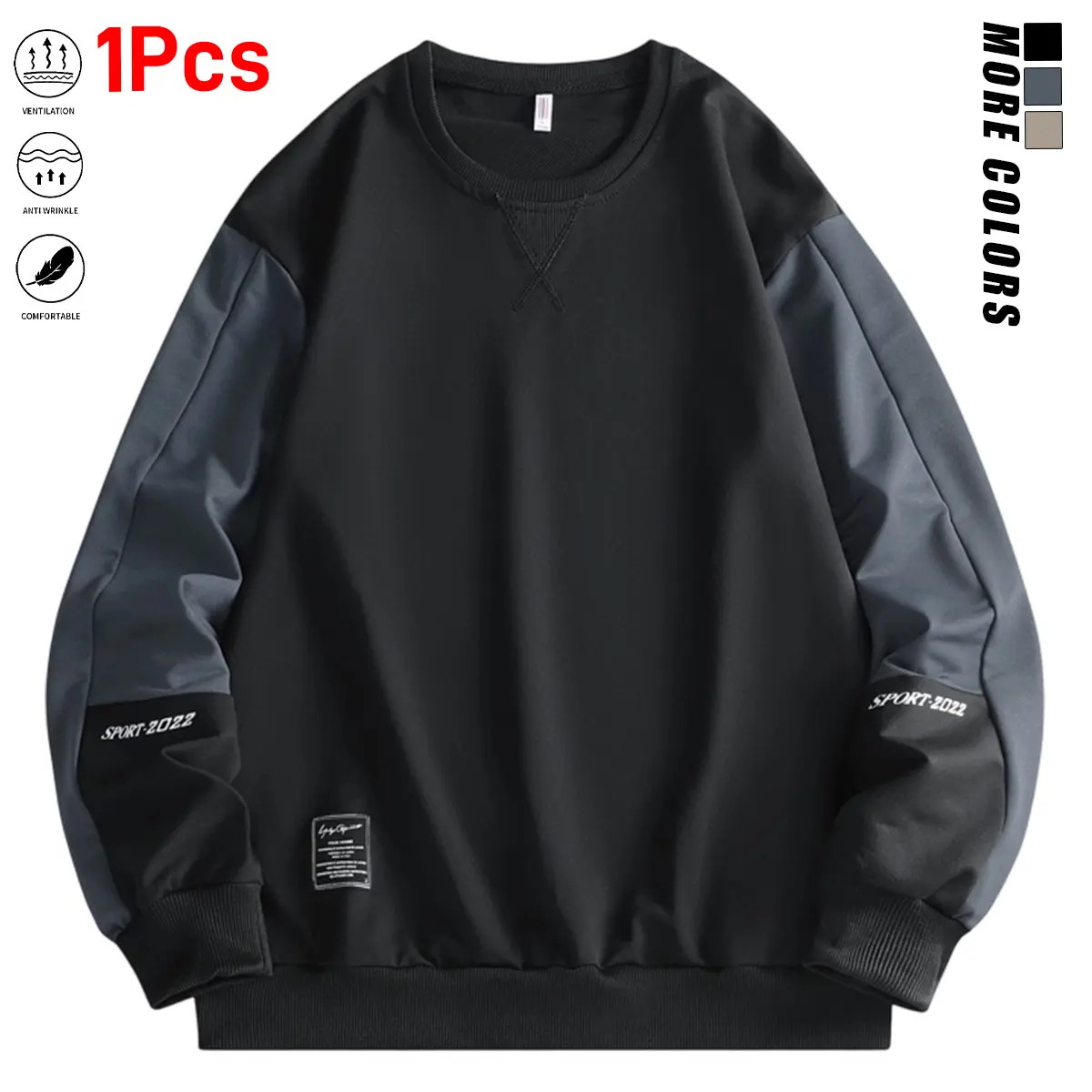 Men's Contrast Design Athletic Sweatshirt - Round Neck, Long Sleeve Shirt, Graphic Long Sleeves, Letter Print, Casual Sport, Multi-Function, Suitable for Spring Autumn Outdoor Sports, Daily Outing