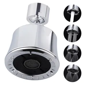 Hibbent Sink Faucet Aerator with Metal Ball Joint, 360° Swivel Faucet Sprayer Head, Big Angle Kitchen Sink Faucet Head, 55/64-27UNS Brass Female Thread, 4 Spray Modes, Extra Adapters, Chrome