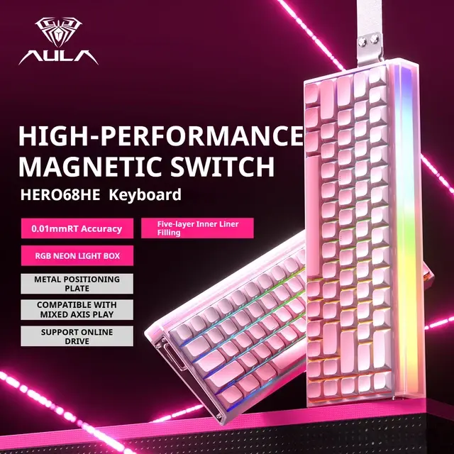 [New]Aula Hero 68 Wired Magnetic Switch Gaming Keyboard, 65% layout,RT 0.01, Extreme Response, RGB Backlit,Wired Connection, Web Driver, 8K Returns,E-Sport Gaming Accessories PC Accessories keyboards for gaming