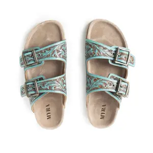 Myra Bag Falling Feather Sandals In Blue And Brown