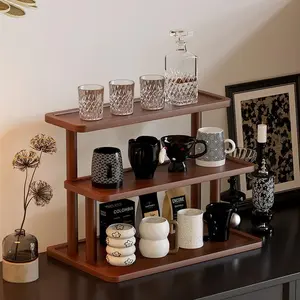 Wooden Multi-Layer Display Rack, Home Storage Organizer, Cup Holder, Key Holder, Small Item Organizer, Space Saving Design, Durable Material, Display Riser