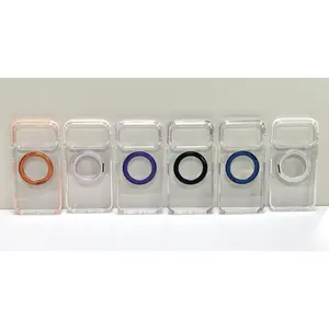360 Degree Rotating Metal Ring Holder Transparent Magnetic Case for iPhone 16 15 14 13 12 11 Series Pro Max Plus Air Slim Shockproof Protective Cover Business Minimalist