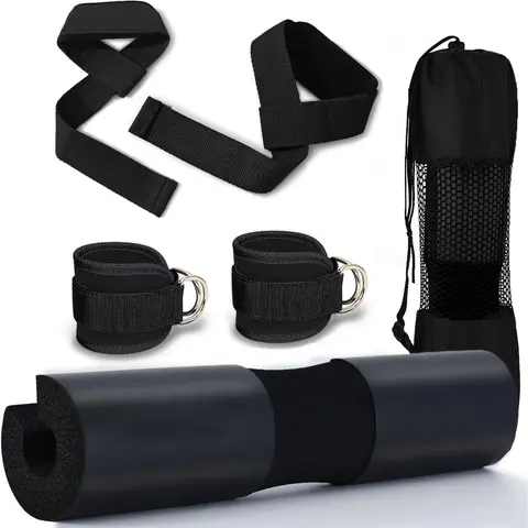Squat Pad with Ankle Straps & Wrist Straps Set, Gym Accessories, Workout Equipment, Training Equipment, 1 Set Foam Barbell Pad for Squats, Lunges & Bar Padding for Hip Thrusts, Exercise Machine Accessories