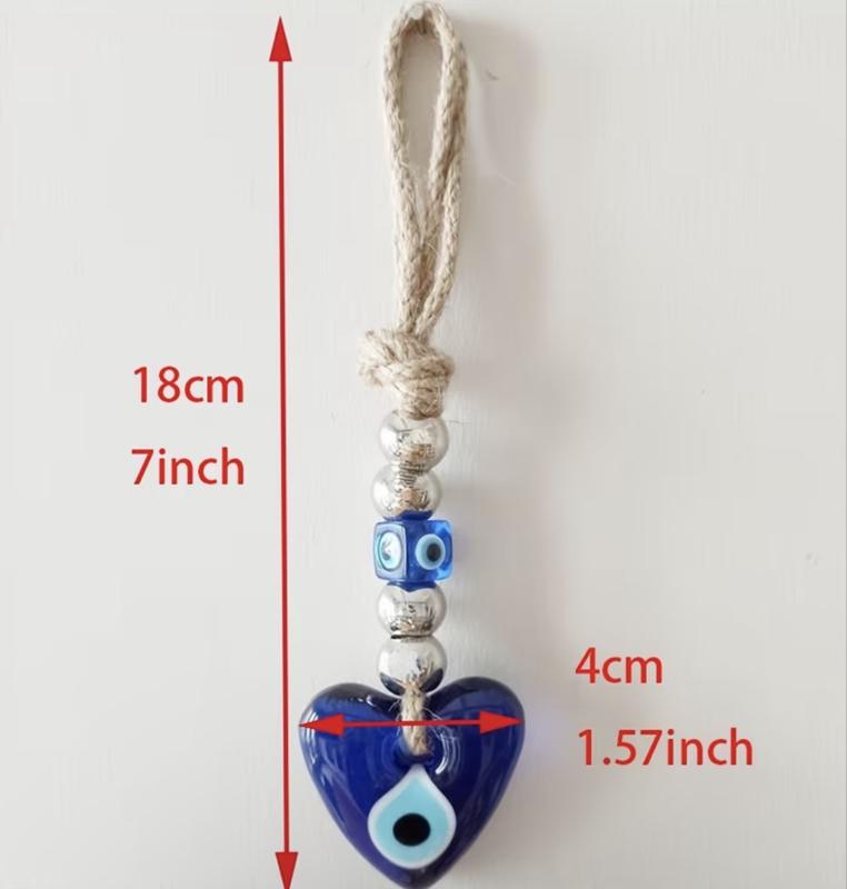 Handmade Heart-Shaped Blue Evil Eye Pendant - Turkish Blue Glass Ornament with Silver Beads - Unique Home Decor, Bag, Car, And Wall Decoration - Thoughtful Gift And Protective Talisman