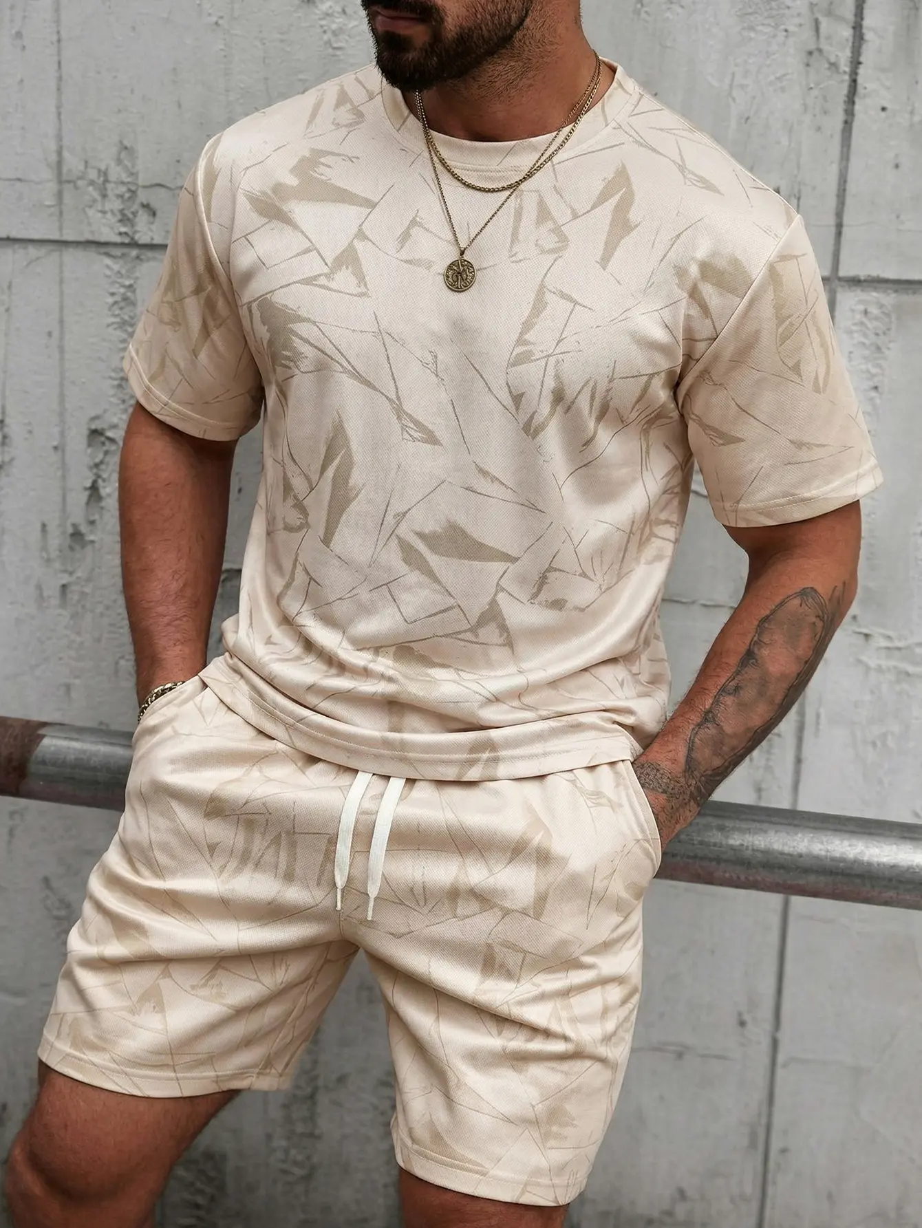Men’s 2 Piece Active Set Short Sleeve Crew Neck T Shirt and Drawstring Shorts Matching Summer Workout Outfit with Side Pockets Casual Lounge Set for Gym Vacation Daily Wear Weekend Sport Set