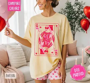 Queen Of Hearts Shirt Comfort Colors, Trendy Women's Valentine's Day Tshirt