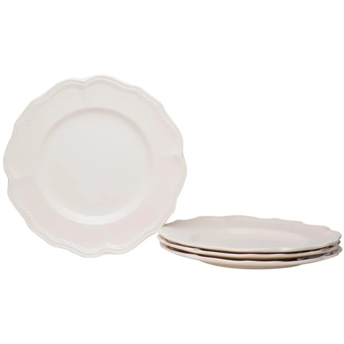 Red Vanilla FN900-401 Classic White Dining Plates - Set of 4, 11.25"x11.25"x1.25", 8 lbs, Scalloped Edges, Dishwasher Safe