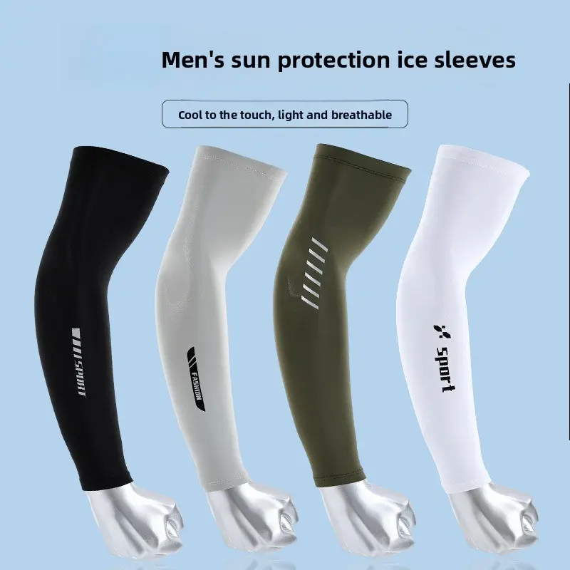 Men's Ice-Silk Arm Sleeves - UPF 50+, 360° Reflectivity, Lightweight Compression, Breathable, Cool to the Touch, Heat Combat, Night Safety, Arm Support, Summer Cycling Sports & Outdoor Accessory