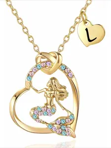 1pcs Colorful Mermaid Letter Heart-shaped Necklace A-Z26 Letter Design Jewelry Women's Holiday Gift, Random Colors