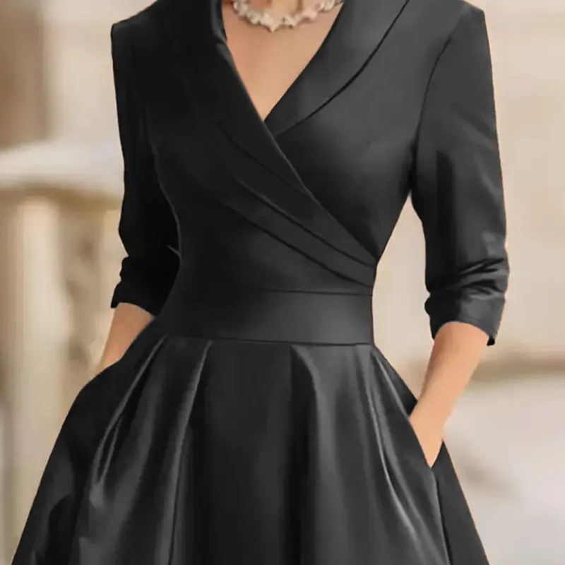 Women's Versatile Solid Color Deep V-Neck Long-Sleeve Dress, French Vintage Waist-Cinching Formal Party Dress, Chic Elegant, Elegant Minimalist Dress