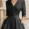 Women's Versatile Solid Color Deep V-Neck Long-Sleeve Dress, French Vintage Waist-Cinching Formal Party Dress, Chic Elegant, Elegant Minimalist Dress
