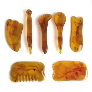 7pcs Natural Resin Amber Massage Scraping Tool for Face & Neck Gua Sha Therapy