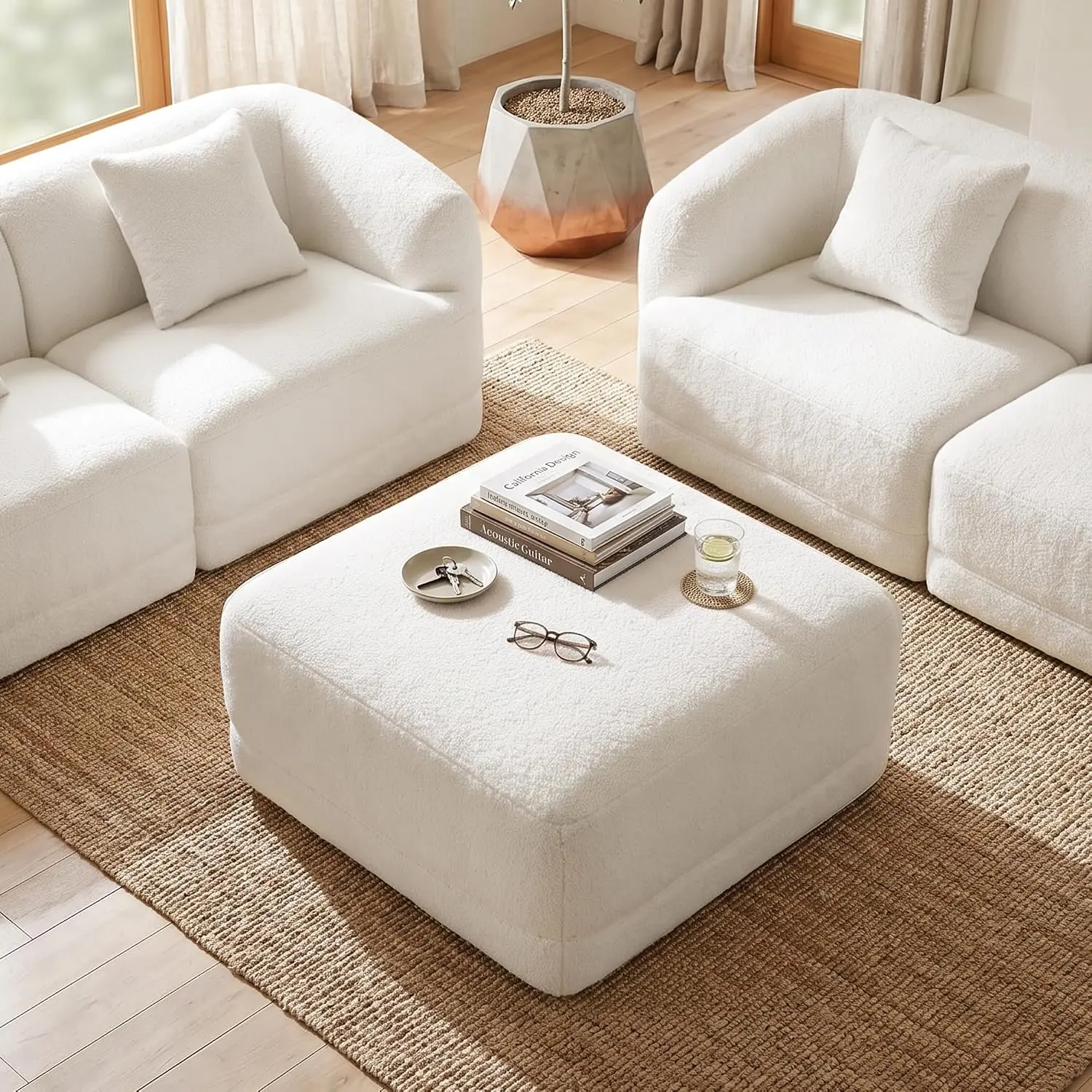 Oversized Square Ottoman - Modern Boneless Cloud Footstool with Foam Support, Modular Sectional Sofa Stool for Living Room & Bedroom, No Assembly Required