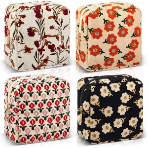 4 count Floral Makeup Bag  Bag with Zipper Portable Small Pouches for Purse Toiletry Mini Pouch Cute Mini Makeup Purse for  Essentials Items Women(Plum Blossom)