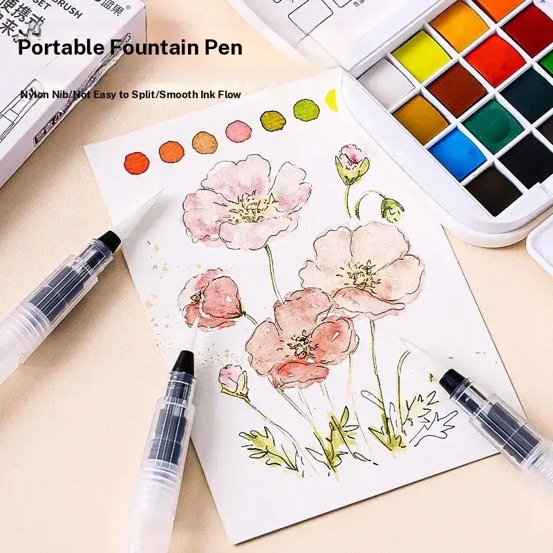 3-Piece Water Brush Pen Set for Beginners, Perfect for Solid Watercolor Art, Great Gift for Students & Back to School Season