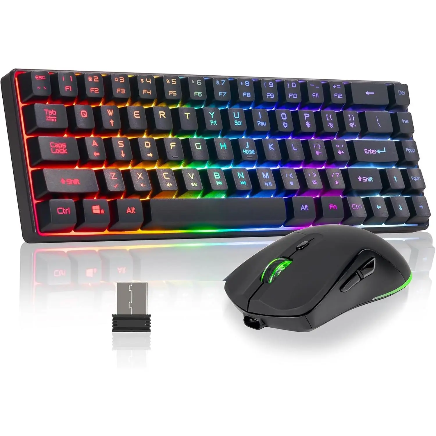 60%  Gaming Keyboard and  Combo,RGB Backlit Rechargeable LED Light Up Keyboard   , Gaming  and Keyboard for  PS4 PS5 PC Laptop -Black