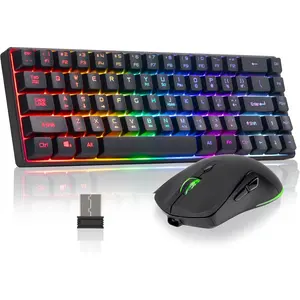 60%  Gaming Keyboard and  Combo,RGB Backlit Rechargeable LED Light Up Keyboard   , Gaming  and Keyboard for  PS4 PS5 PC Laptop -Black
