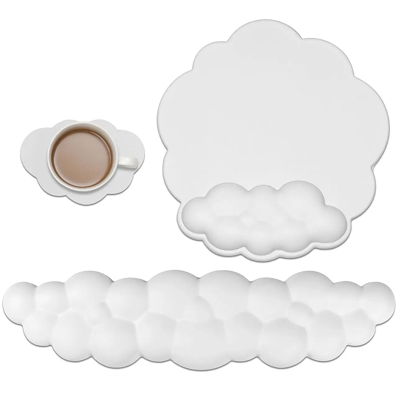 Cloud Shaped Mouse Pad Set, Including Creative Wrist Rest Mouse Pad, Non-slip Coaster, Comfortable Memory Foam Wrist Rest for Computer Laptop Gaming O