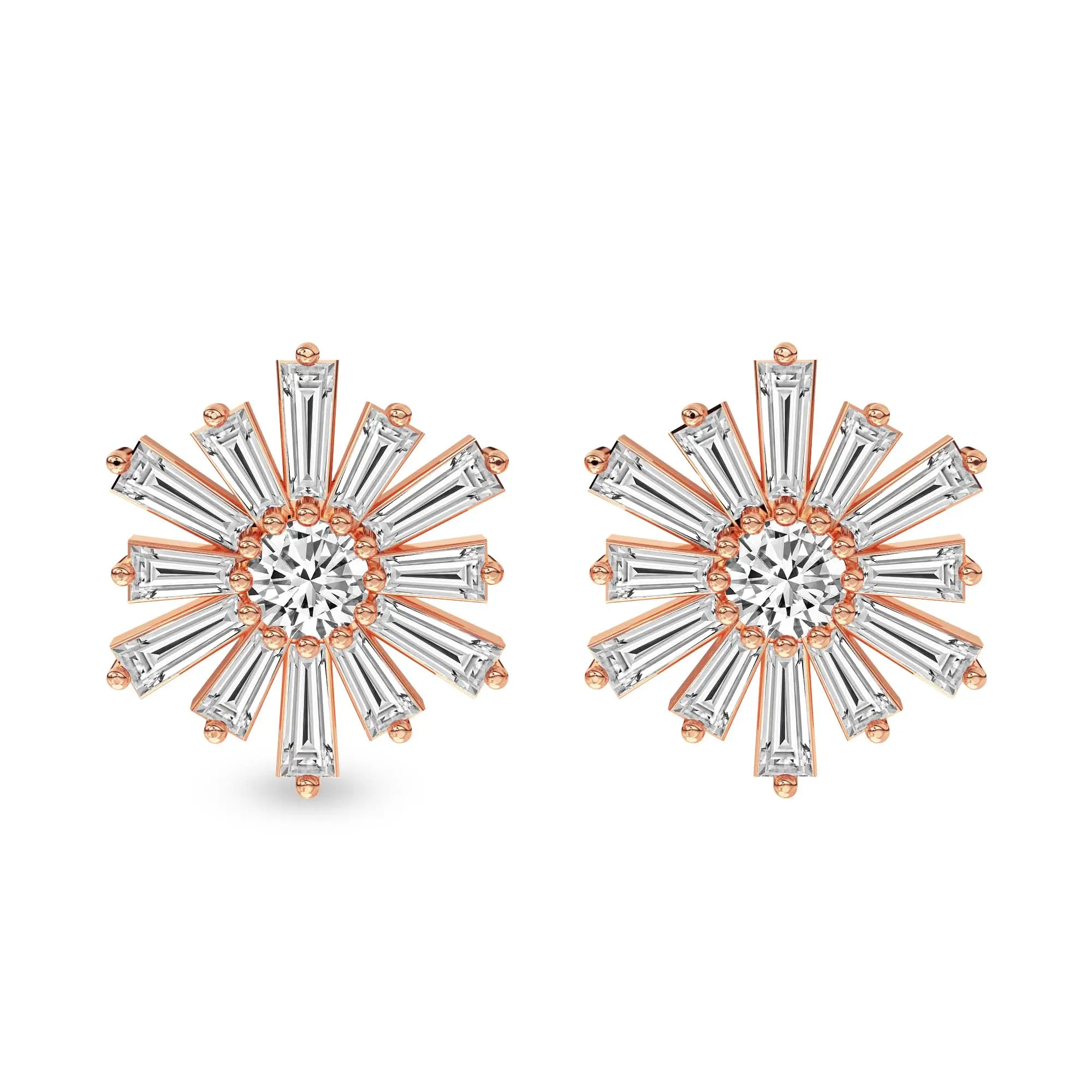Lab Diamond Fashion Earrings 14Kt Rose Gold 5Ct Sunflower Fashion Lab Diamond Stud Earrings F-G Color, VS Diamond, IGI Certified - Friendly Diamonds