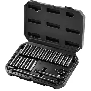 VEVOR 3/8" Impact Sockets Set,  18pcs CR-V Metric Deep (8-22 mm), 6-Point Drive Bit Ratchet Tool Kit Case with 2 Extension Bars (6", 10") and a Universal Joint