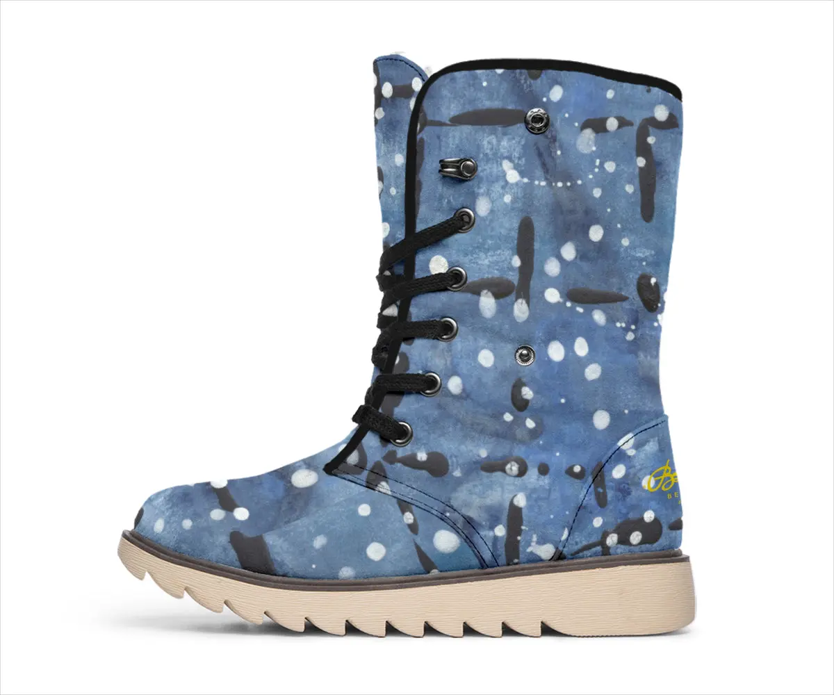 Blue Dotted Plaid Polar Boots