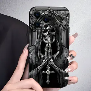 Halloween Black Skull Pattern, Compatible with Lens Protection Compatible with iPhone16, Plus,Pro,Pro Max,15 14 13 12 11 It Is Stylish, Trendy, And Resistant to Dirt.