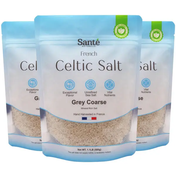 Sante Naturelle Celtic Salt Grey Coarse Sea Salt - 1.1lb (18oz) Pack of 3, Unrefined Organic French Sea Salt, Rich in 82+ Minerals Salt, 100% Natural & Hand Harvested Sal Celtica