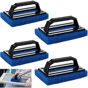 4 count Screen Printing Scrub Pad Reclaiming Mesh Frames Blue Screen Cleaning Brush Ink Emulsion Remover Scrub Cleaner with Black Handle for Degreasing Deghosting Silkscreen Remover Supplies