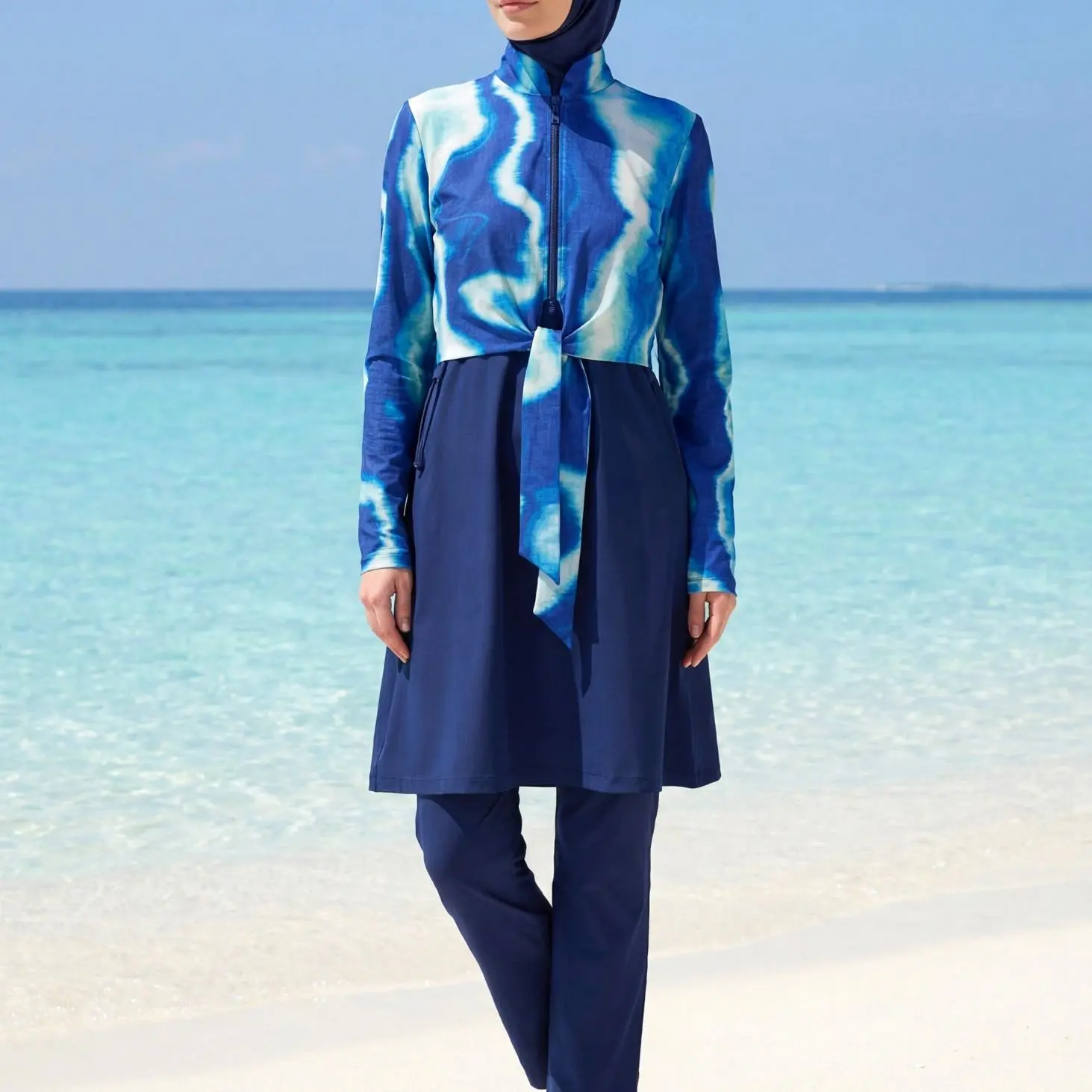 Navy Full Coverage Modest Swimwear Burkini Set M2530-2