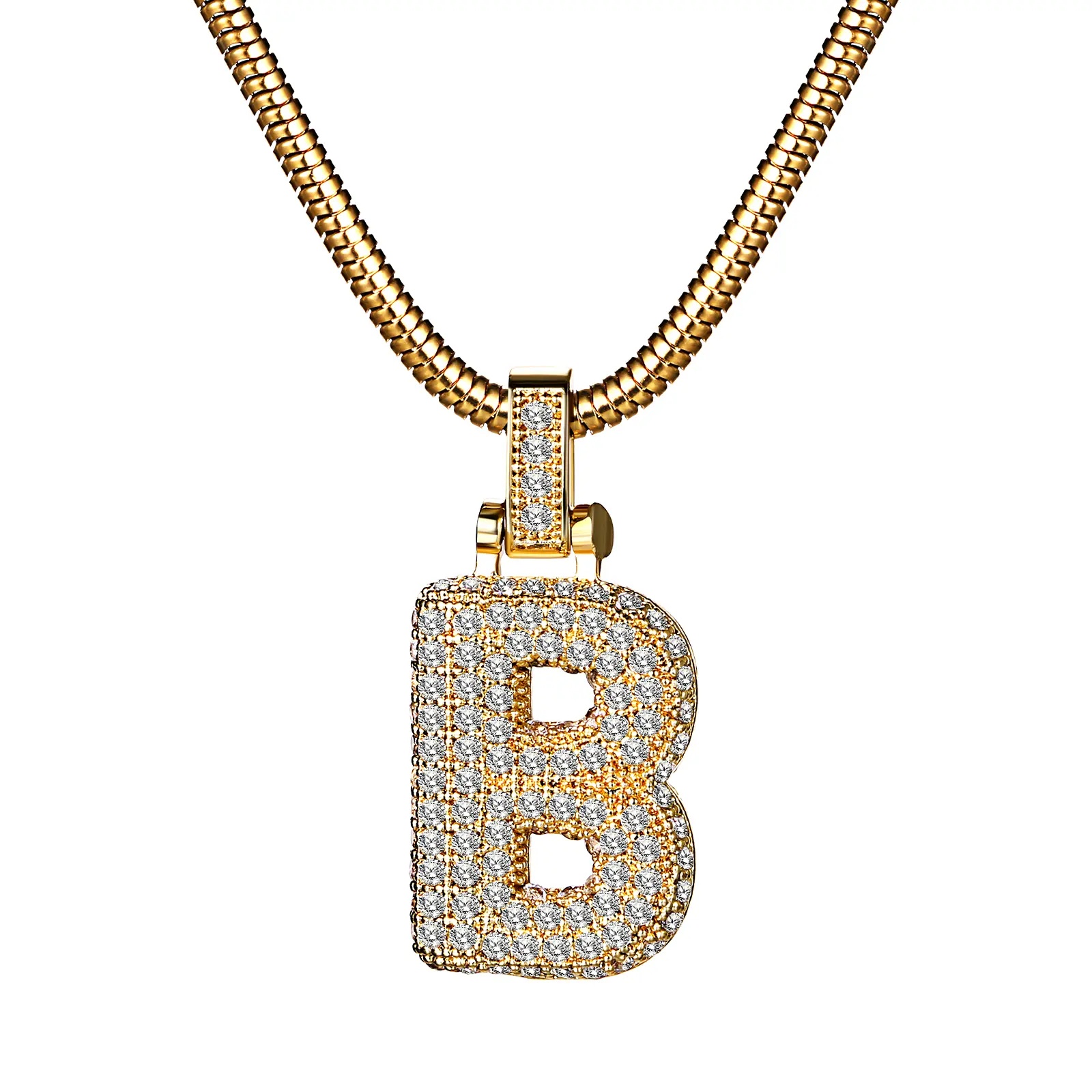 OIDEA Gold-Plated Cuban Link Chain Necklace with Bold 'B' Bubble Initial Pendant, Unisex Stainless Steel Jewelry with CZ, Adjustable 22" Anniversary Gift, Adjustable Chain Length, Birthday, Gift Ready, Bold Letter B