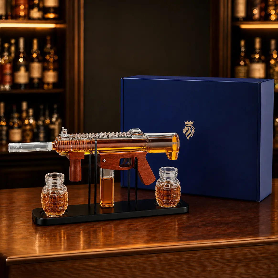 Man Cave Bar accessories,Kollea Whiskey Decanter Bottle Set with Premium Gift Box,Detachable Liquor Glassware with Bullet-Shaped Cups,Handcrafted Glass,No Alcohol Included,Cool Anniversary&Birthday Gifts for Him,Husband,Military Home Bar Utensils,sohochic