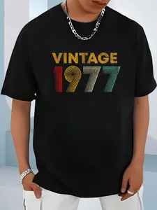 100% Cotton Unisex Vintage 1977 48th Birthday Gift Men Women 48 Years Old T-Shirt, Men's Women's Shirt Top, Short Sleeve Tops Crewneck T-shirt