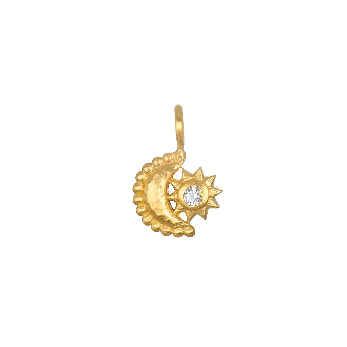 Satya Jewelry Rising Moon and Sun Charm 18kt Gold Plated with White Topaz Pendant 9x9mm Sacred Charm Collection PG073-C